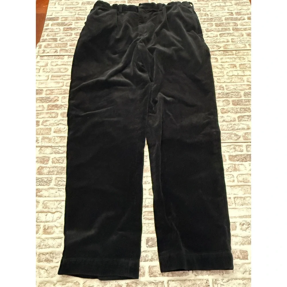 Polo Ralph Lauren Andrew Mens 38x32 Black Corduroy Pleated Baggy Wide Trousers